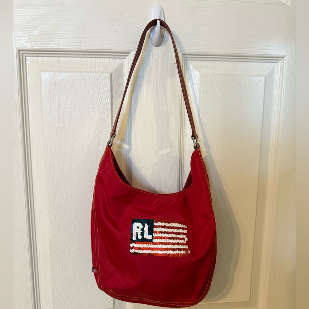 Vintage Ralph Lauren Purse Red Polo Jeans Co Sequin American Flag - Picture 2 of 13